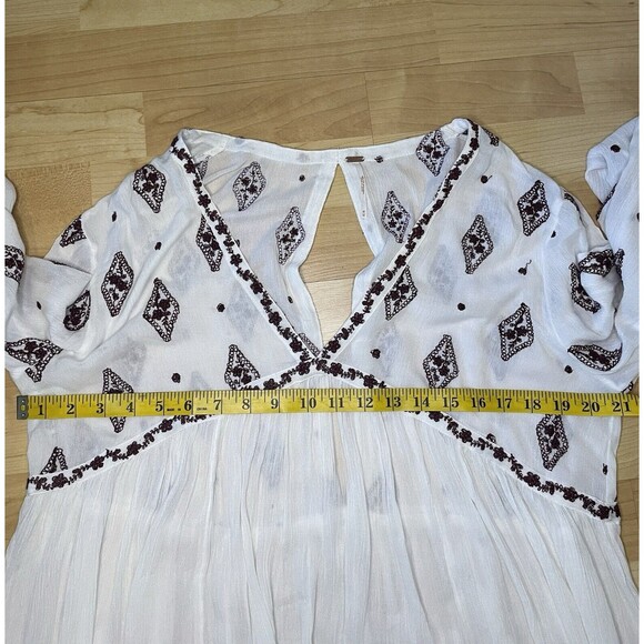 Free People Diamond Embroidered Peasant Long Sleeve Tunic Dress Top Size Medium - Picture 10 of 12